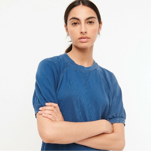 J Crew Puff Sleeve Sweatshirt Dress Blue Size Medium - Picture 4 of 13